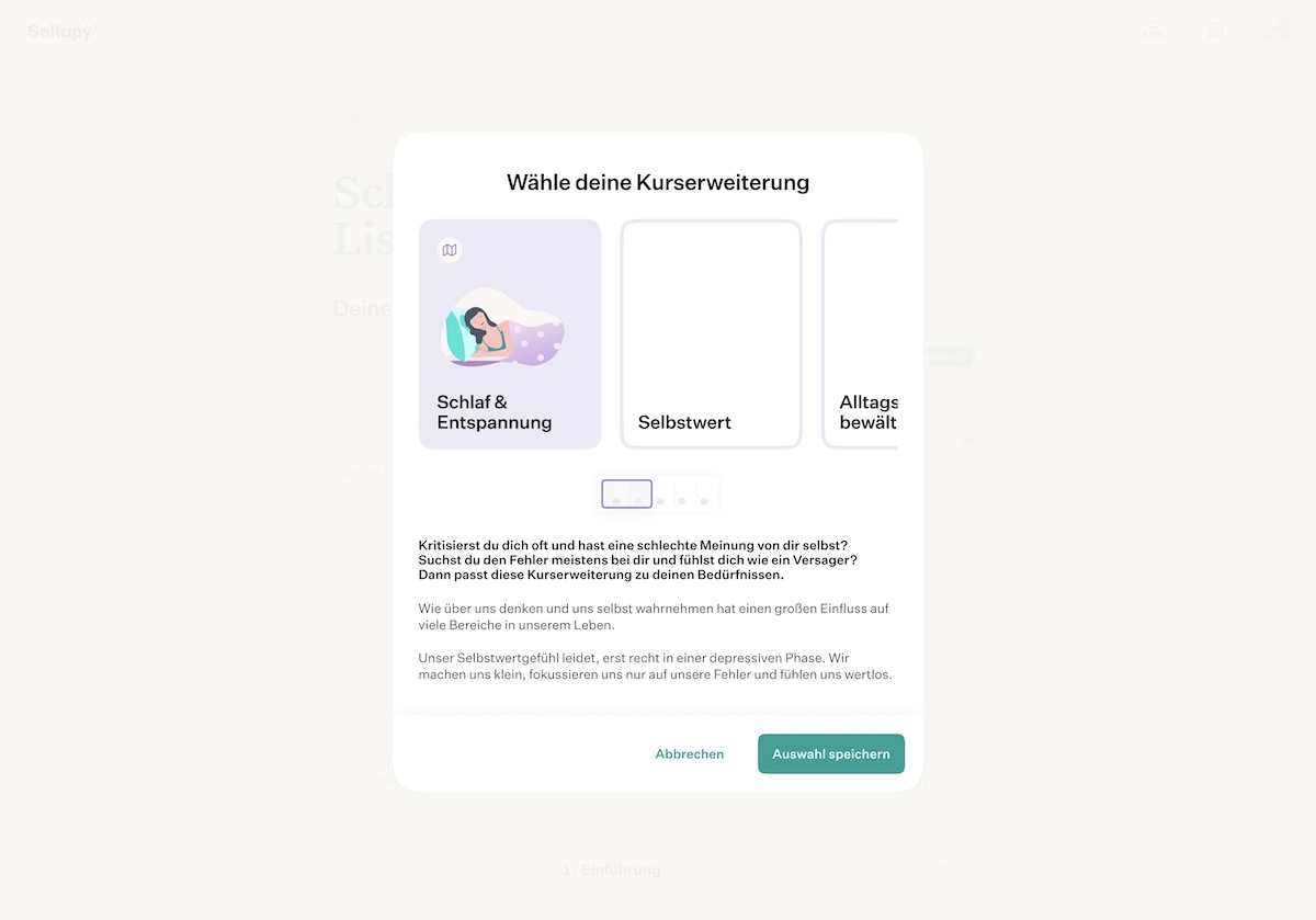 Selfapy mental health app screen